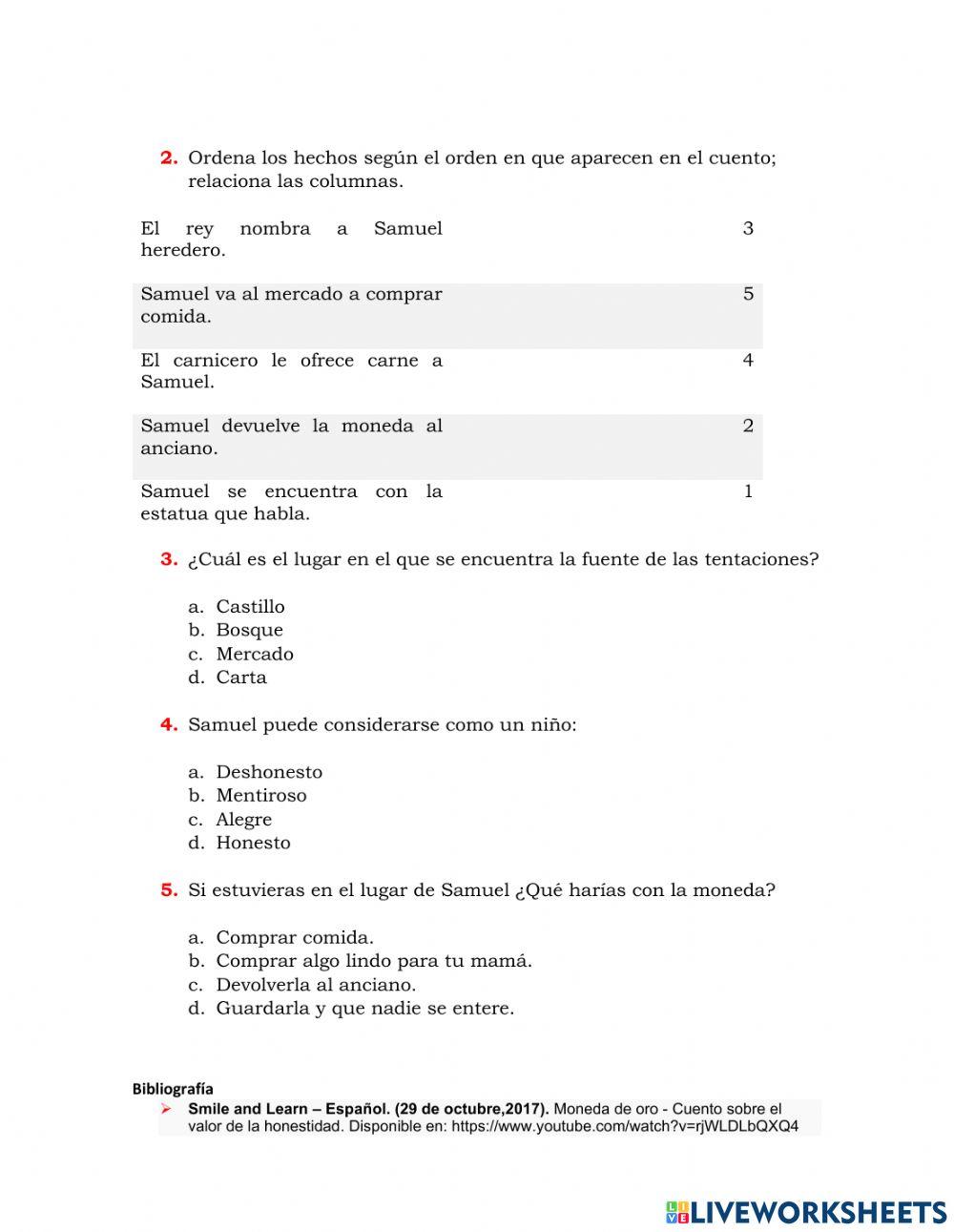 La narración - cuento de honestidad