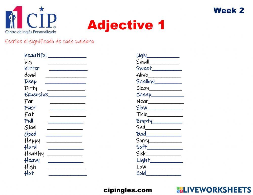 Verbs and Adjectives Week 2