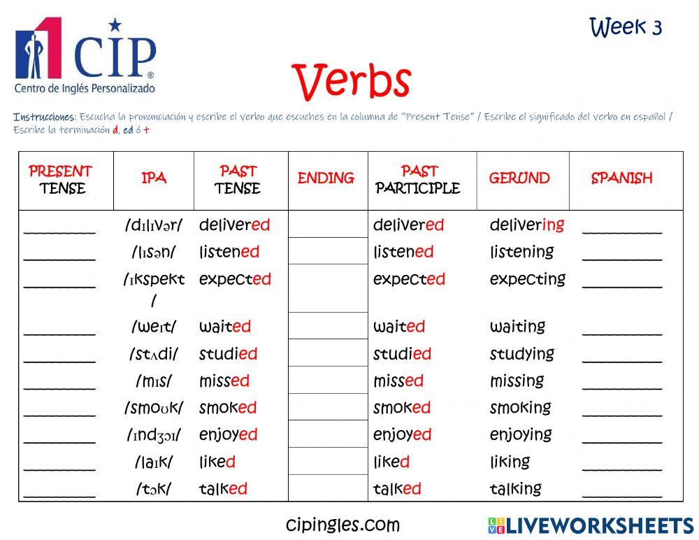 Verbs and Adjectives Week 3