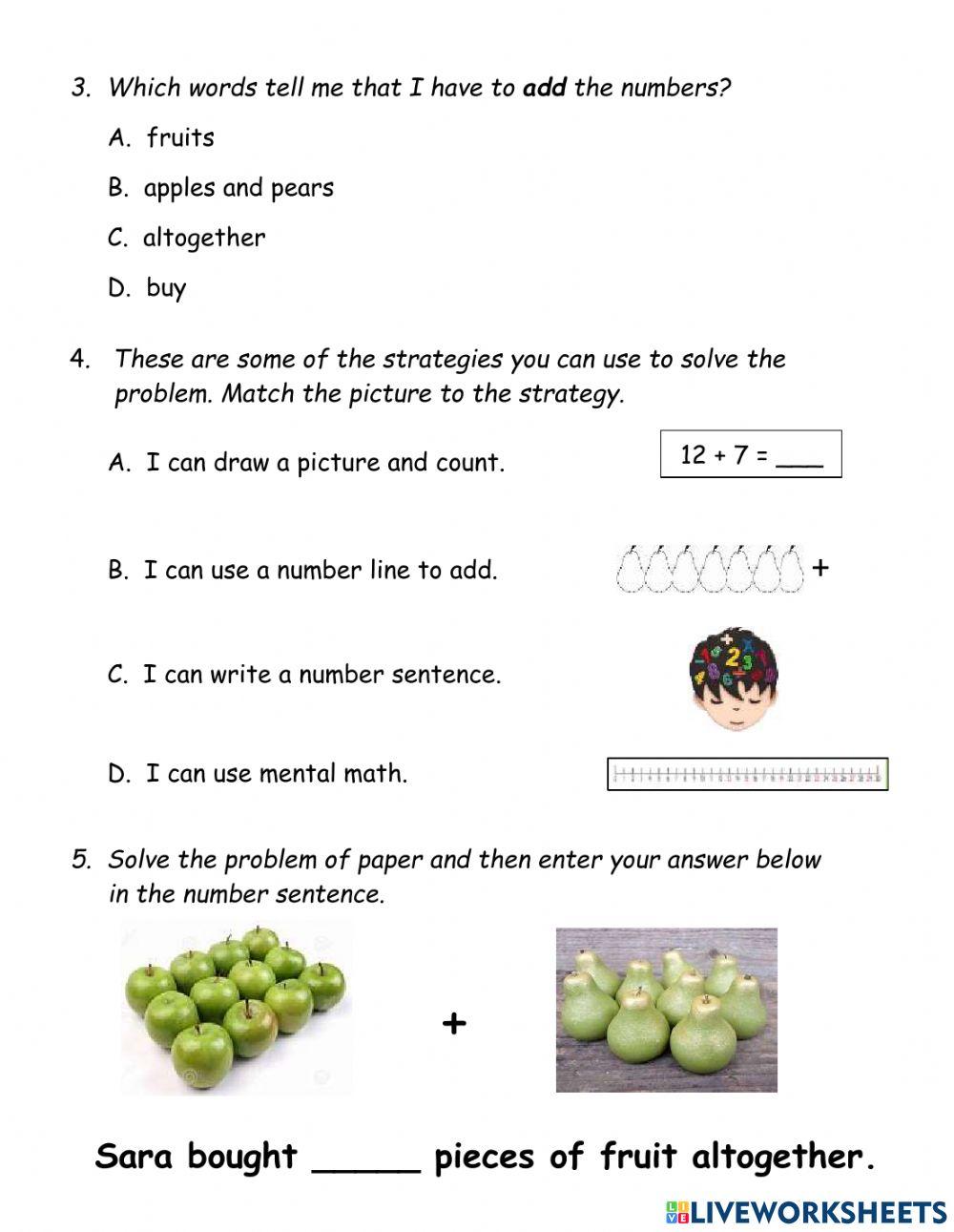 Math Problem Solving 1 worksheet | Live Worksheets