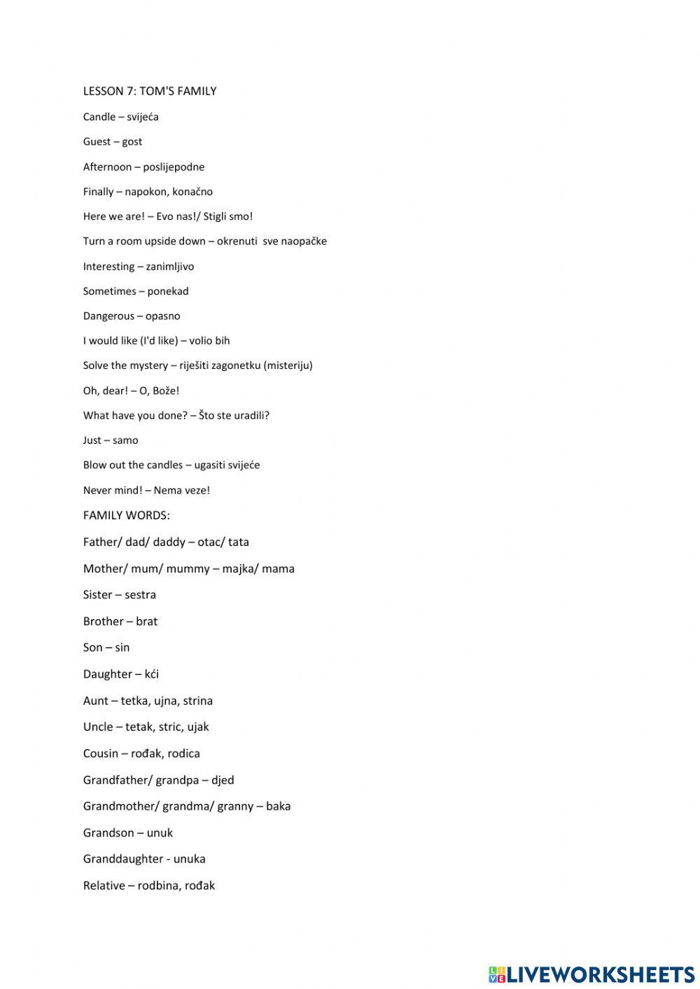 TOM'S FAMILY - LESSON 7