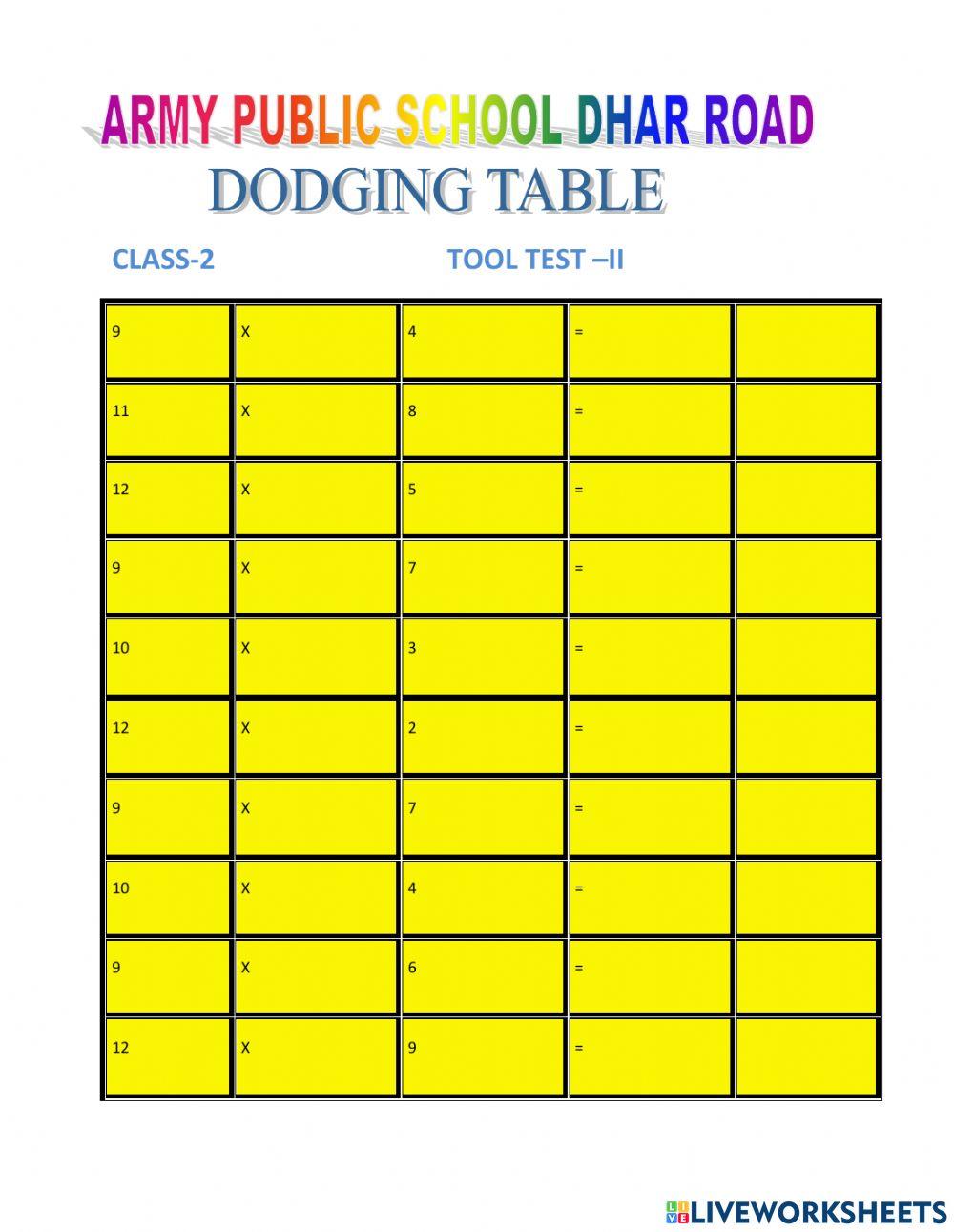 Dodging Table Exercise Live Worksheets dodging-table-exercise-live-worksheets