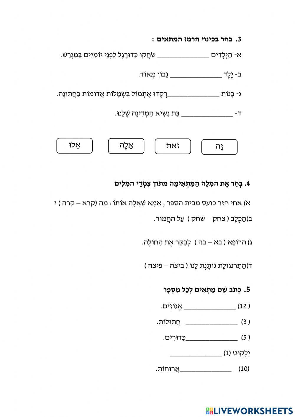 דף עבודה לכיתה ה'