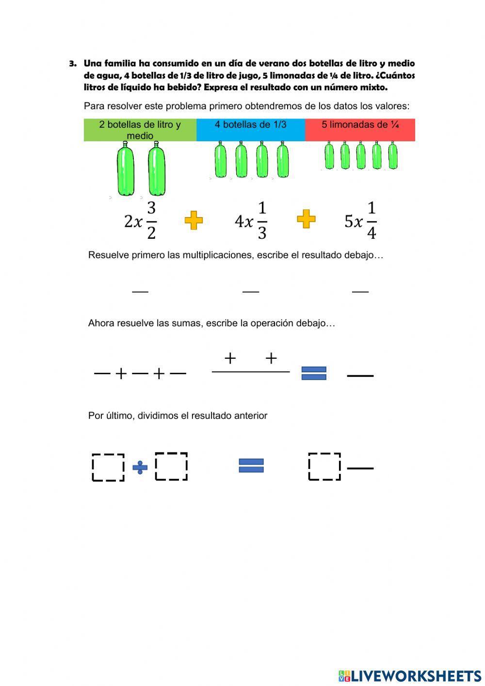 Problemas con sumas, restas, multiplicaciones y divisiones, con números naturales, decimales o fraccionarios