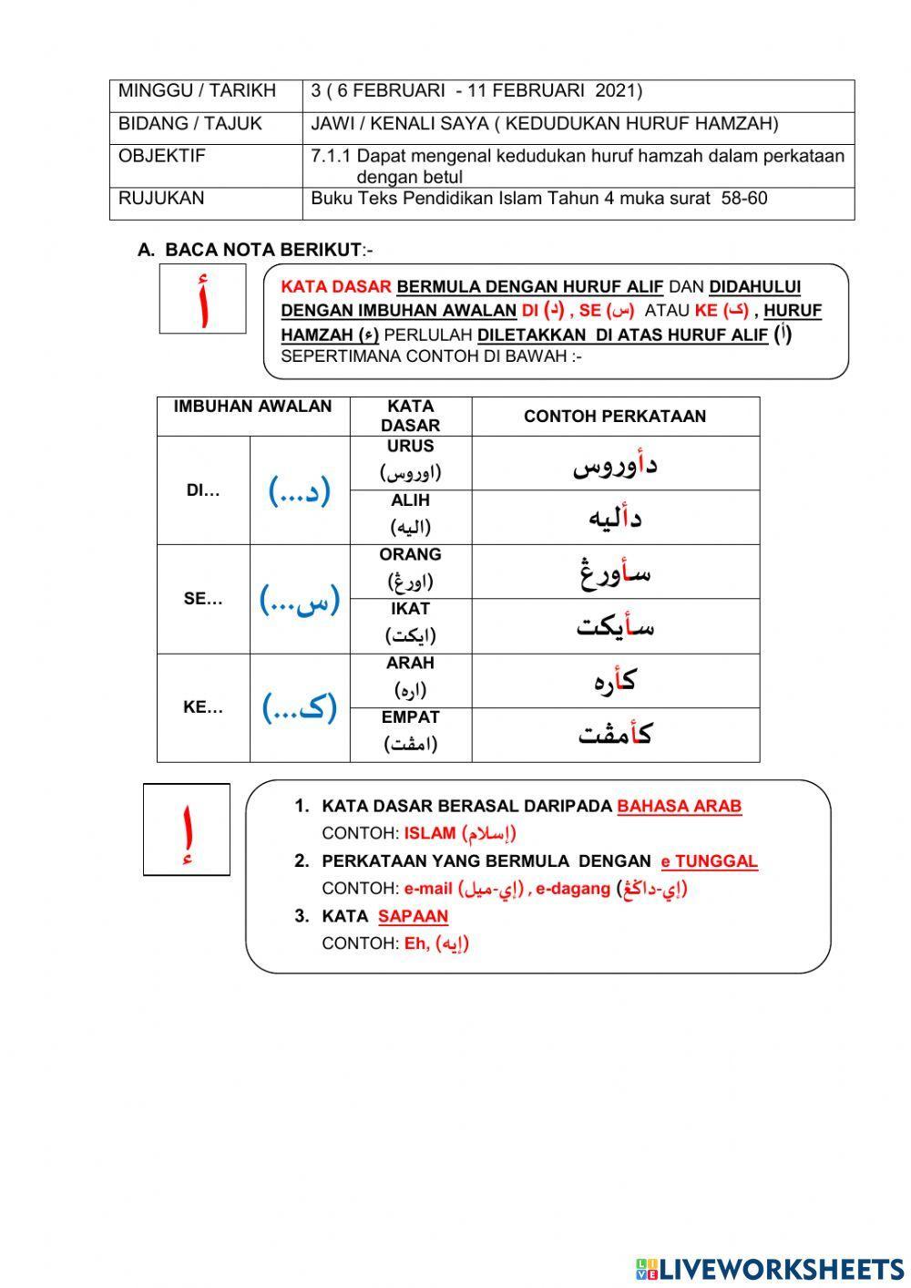 Pelajaran Jawi : Di Mana Huruf Hamzah (ء)