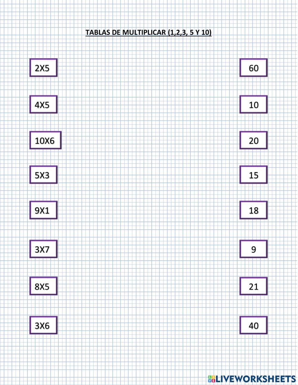Tablas multiplicar exercise | Live Worksheets