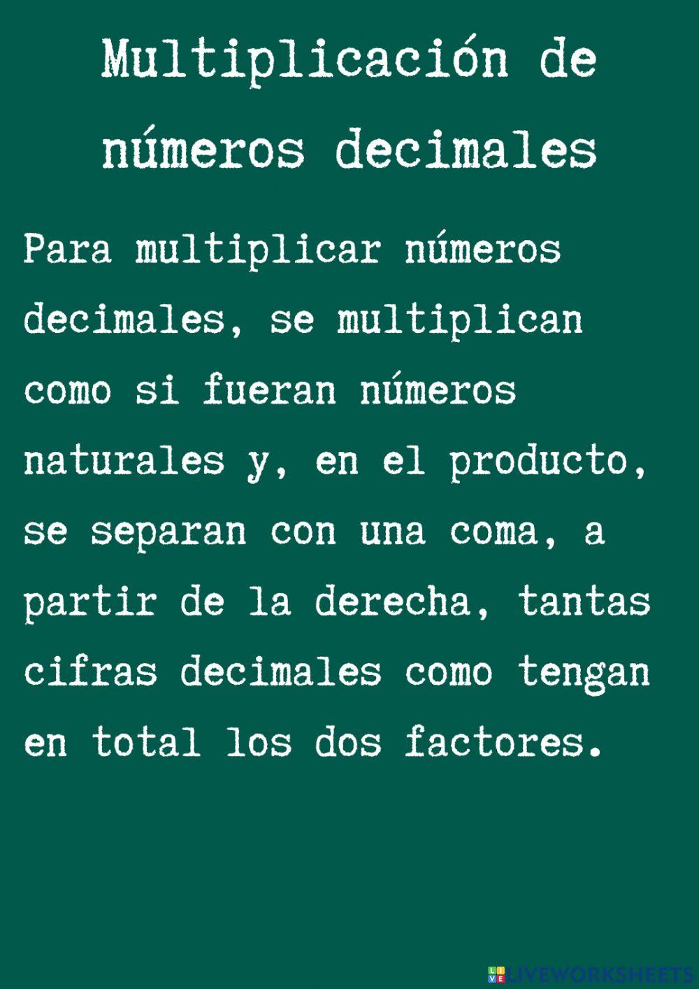 Números decimales, suma, resta y multiplicación