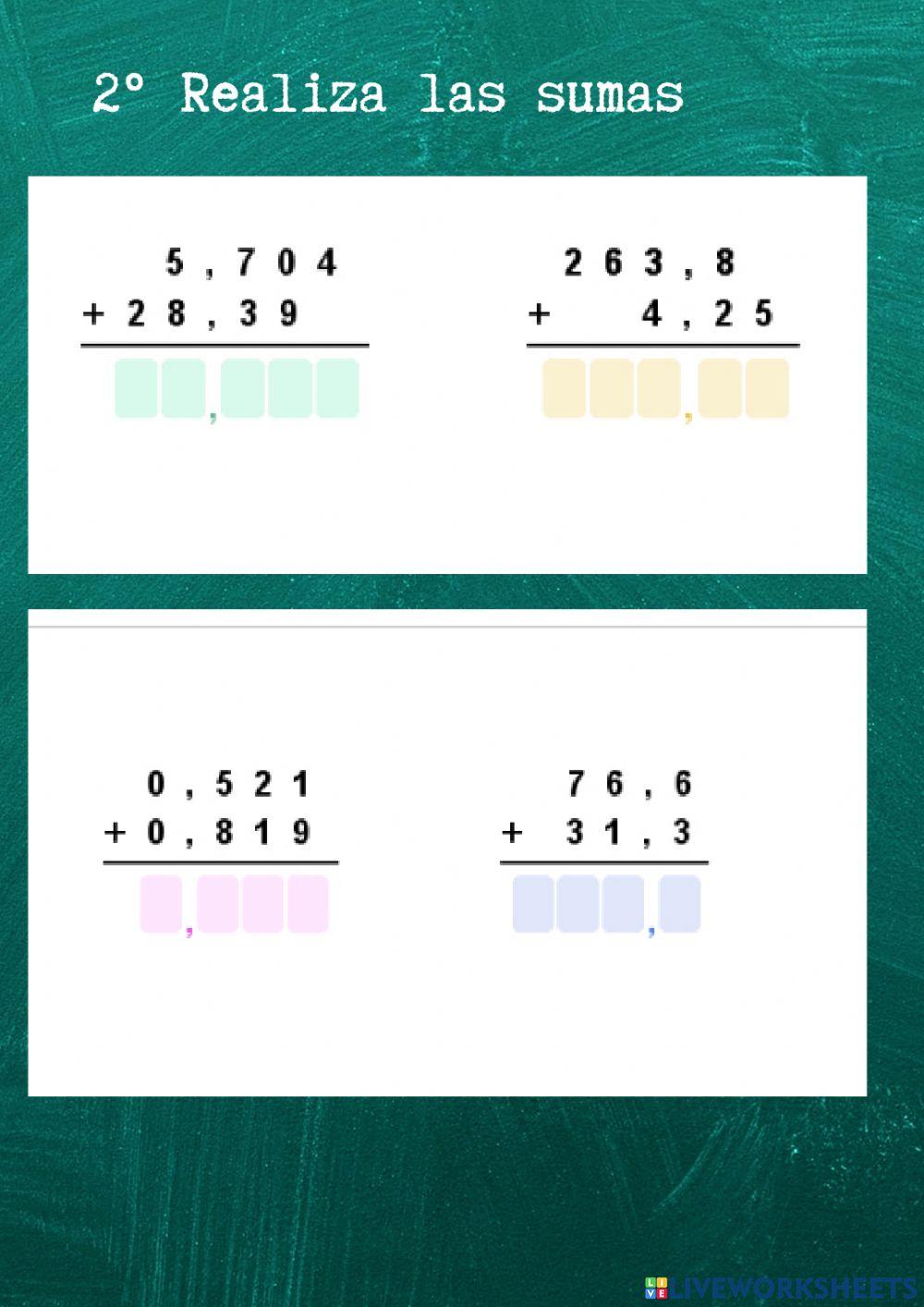 Números decimales, suma, resta y multiplicación