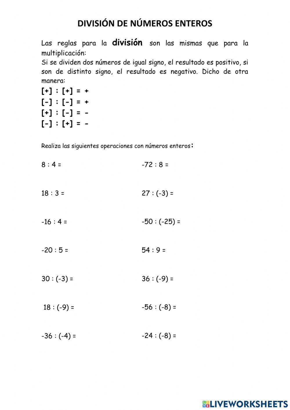 DIVISIÓN números enteros