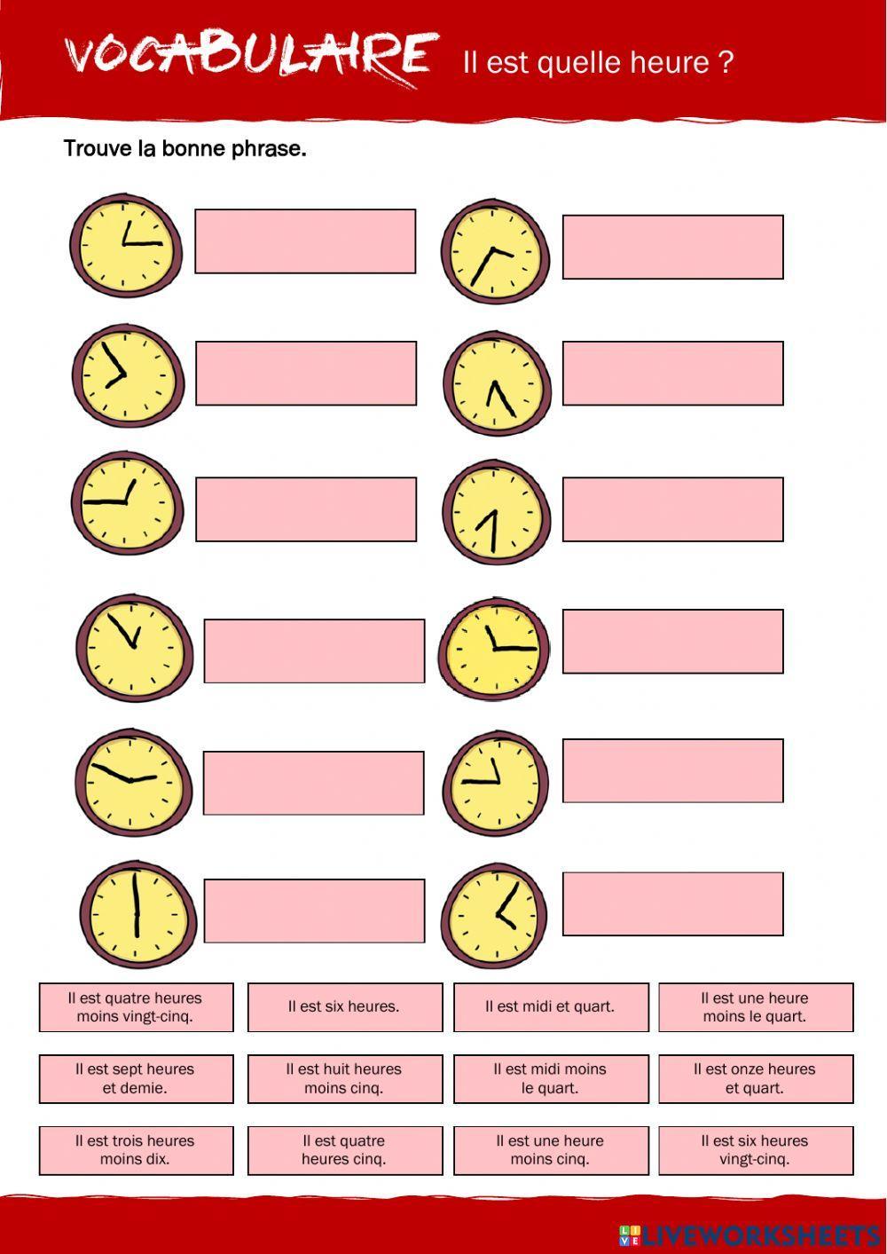 VOCABULAIRE - Quelle heure est-il ? (Niveau 1)