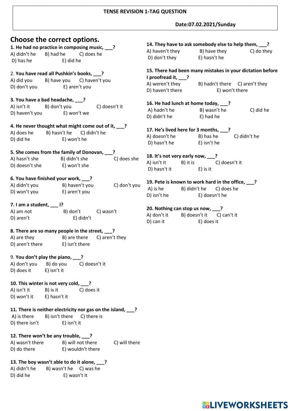 Tense Revision1-Tag questions
