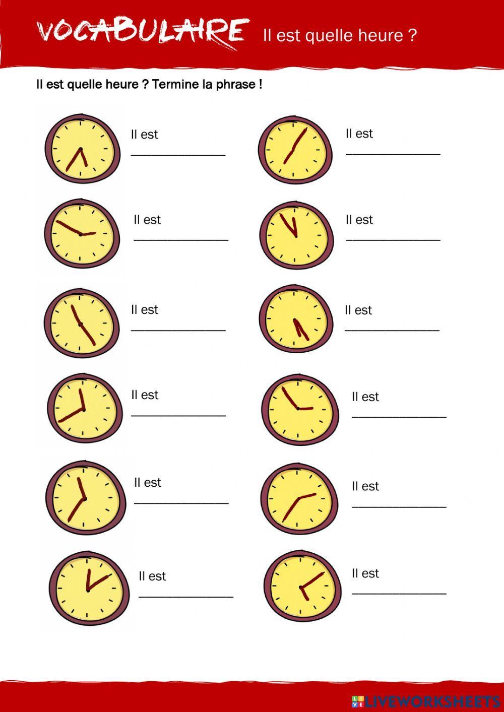 VOCABULAIRE - Quelle heure est-il ? (Niveau 3)