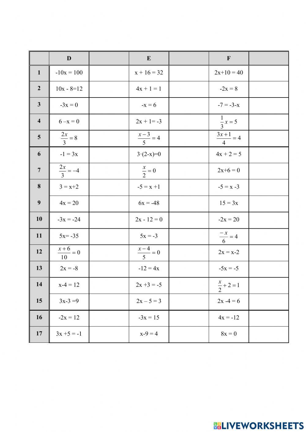 Cálculo mental 15: Ecuacións II