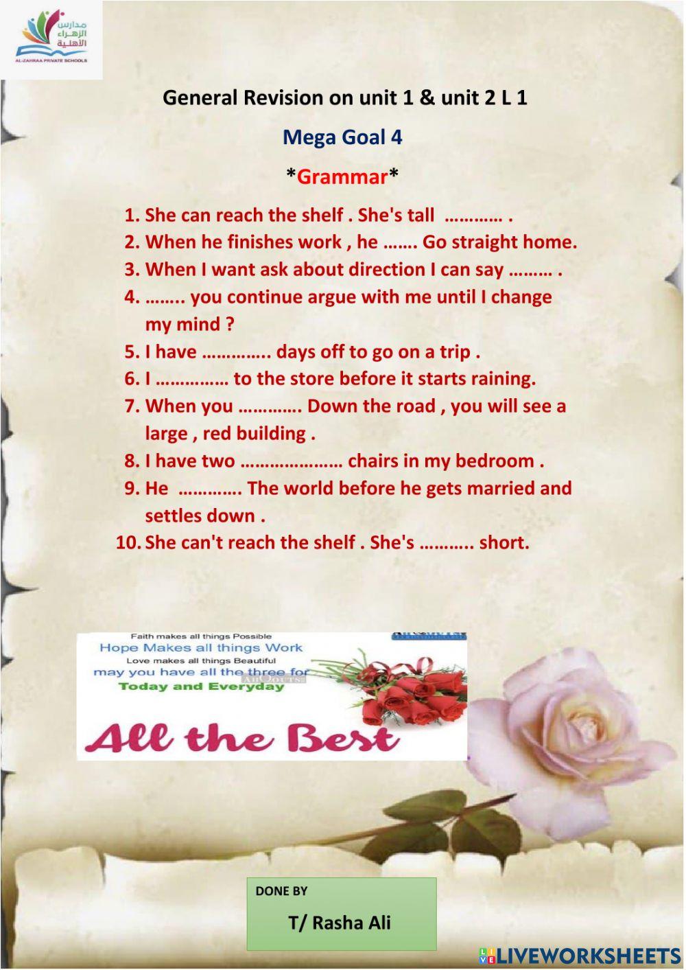 Genera Revision on unit 1Grammar