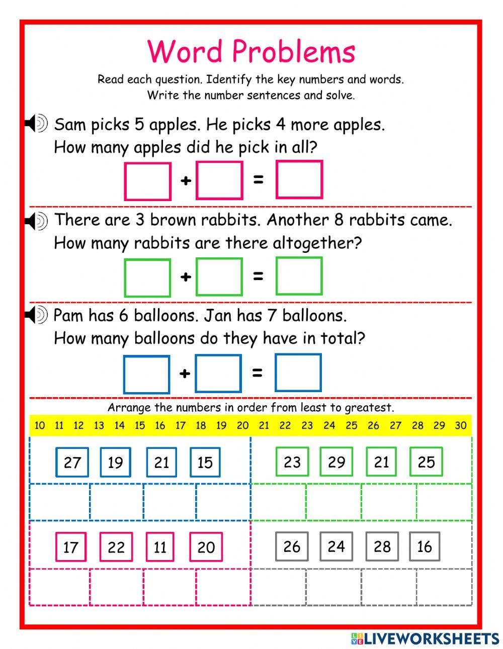 Word Problems and Number Order 1 DJ