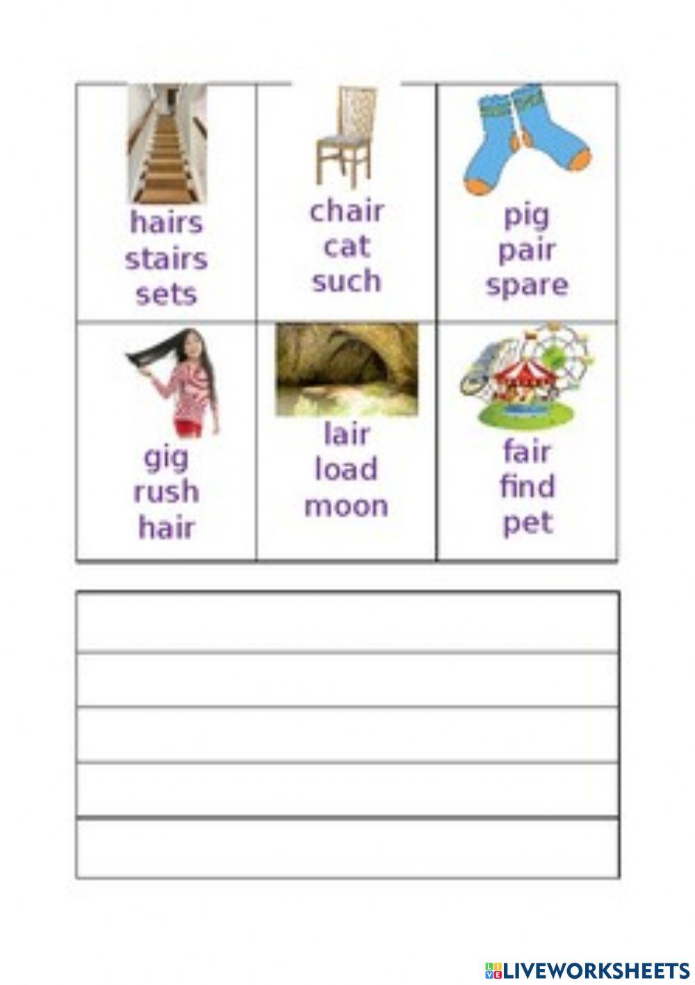 Choose the correct answer for phonics air