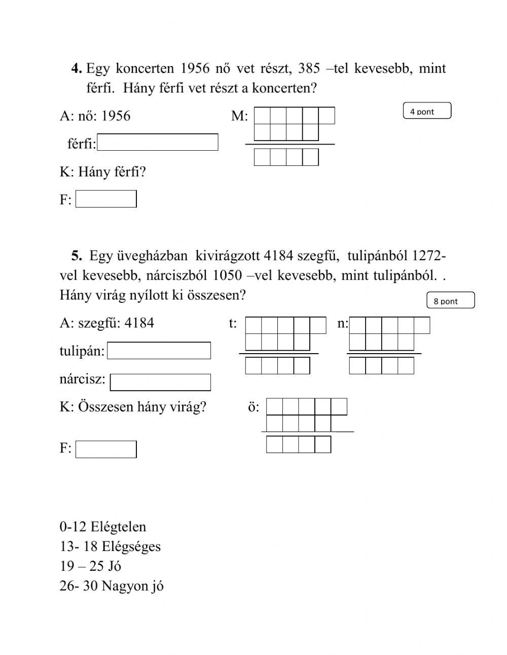 Matematika felmérő 10000-ig altépéssel