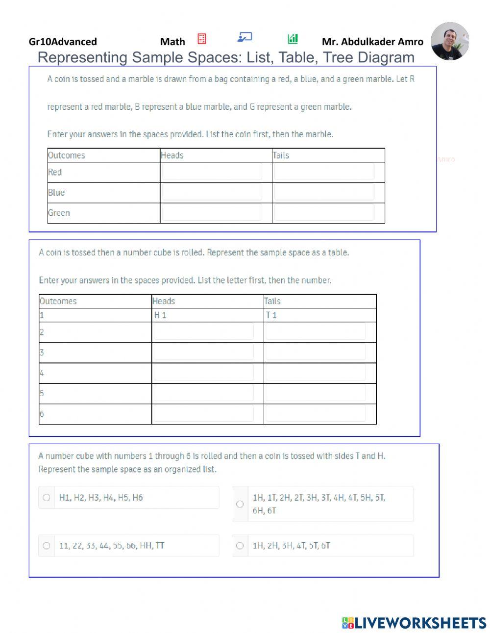 Representing Sample Spaces: List, Table, Tree Diagram