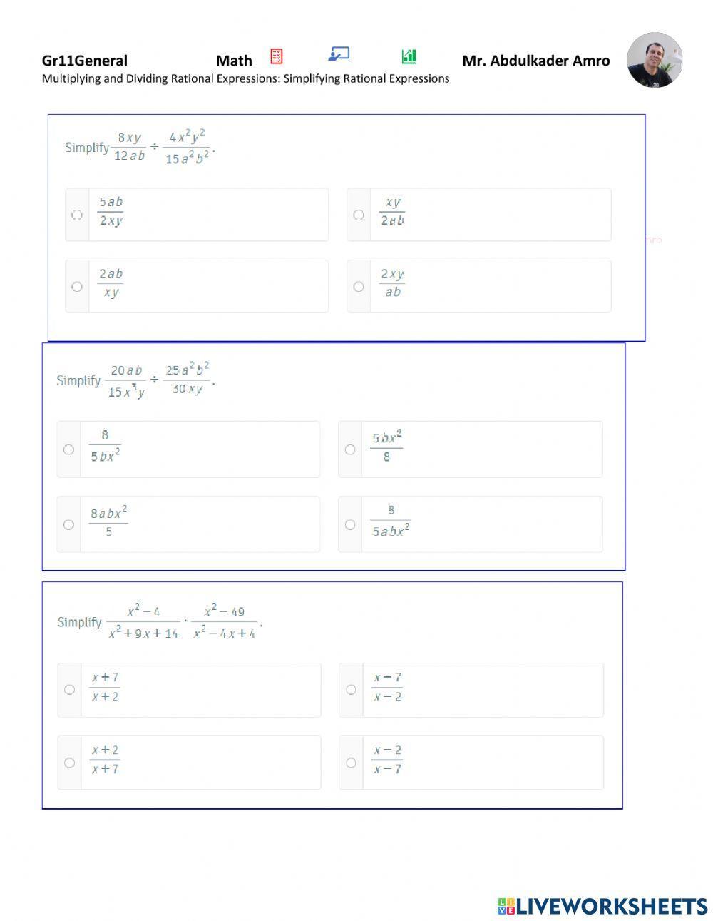 Multiplying and Dividing Rational Expressions Simplifying Rational