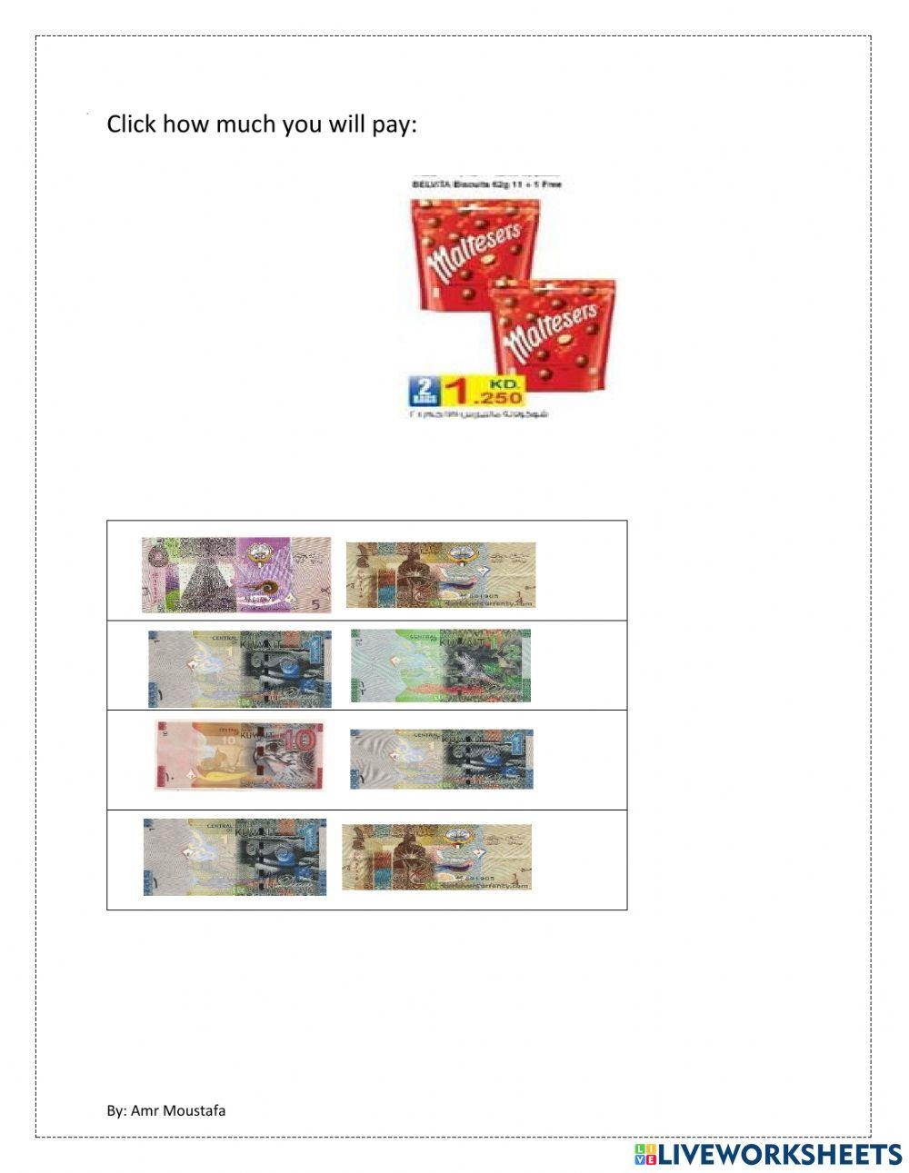 Choose how much you will pay worksheet | Live Worksheets