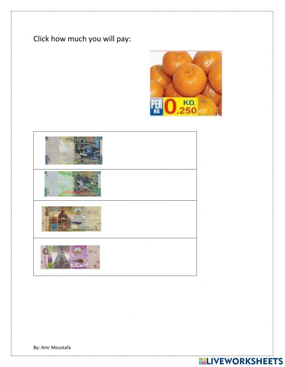 Select to choose how much you will pay worksheet | Live Worksheets