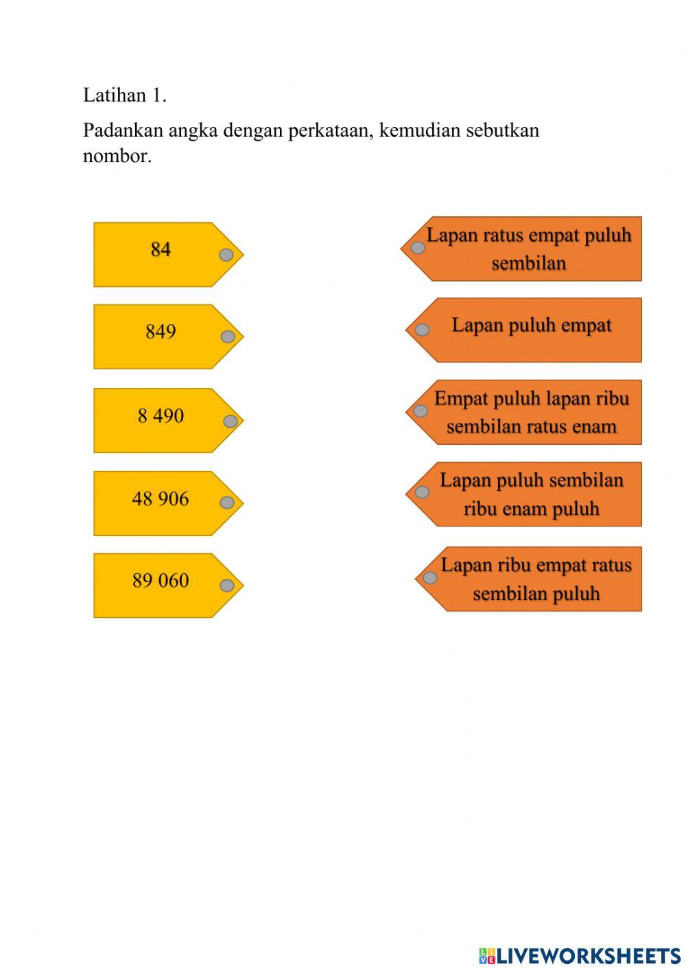 Padankan angka dengan perkataan