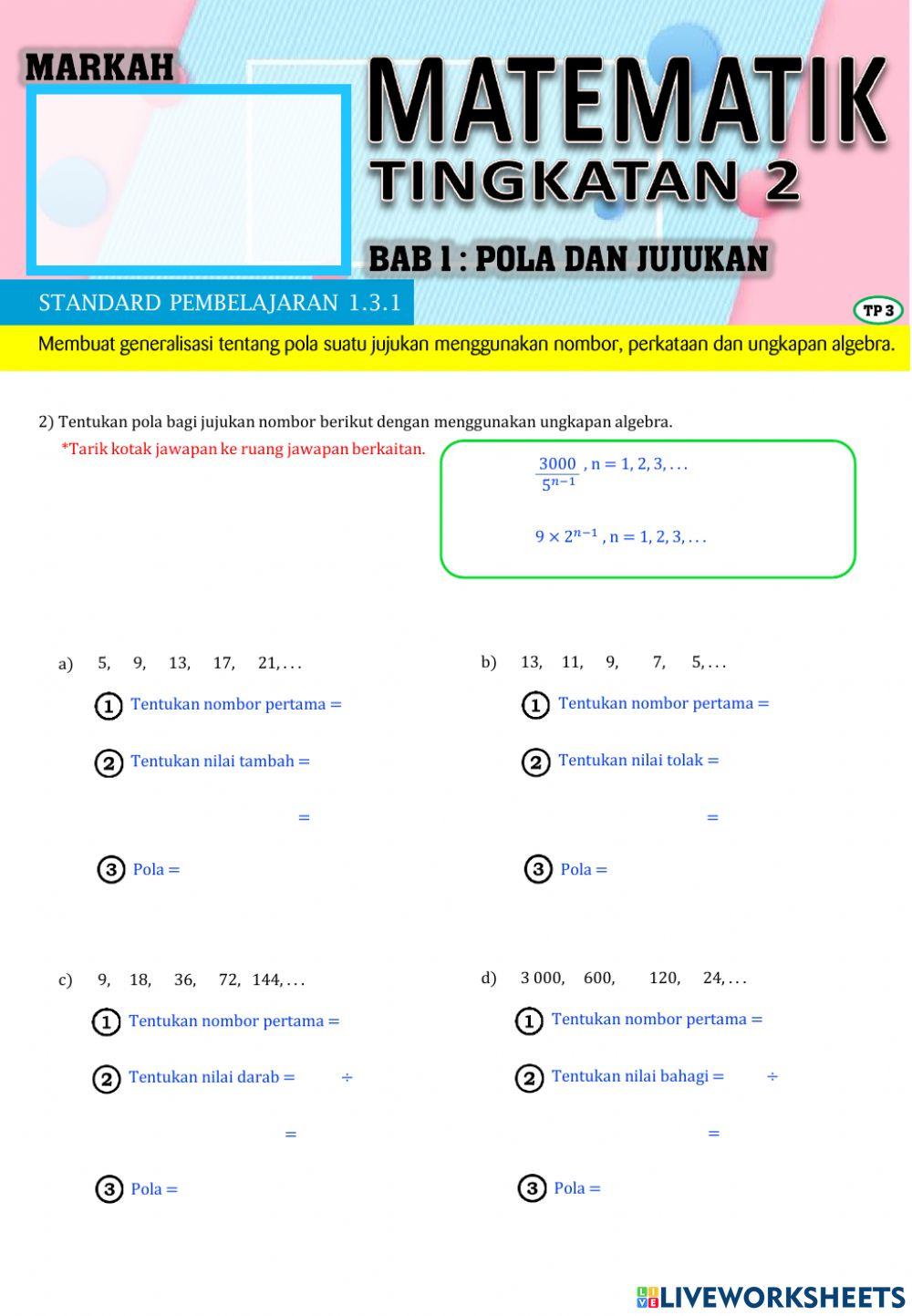 Matematik Tingkatan 2:Membuat generalisasi tentang pola suatu jujukan2 Matematik Tingkatan 2:Membuat generalisasi tentang pola suatu jujukan2