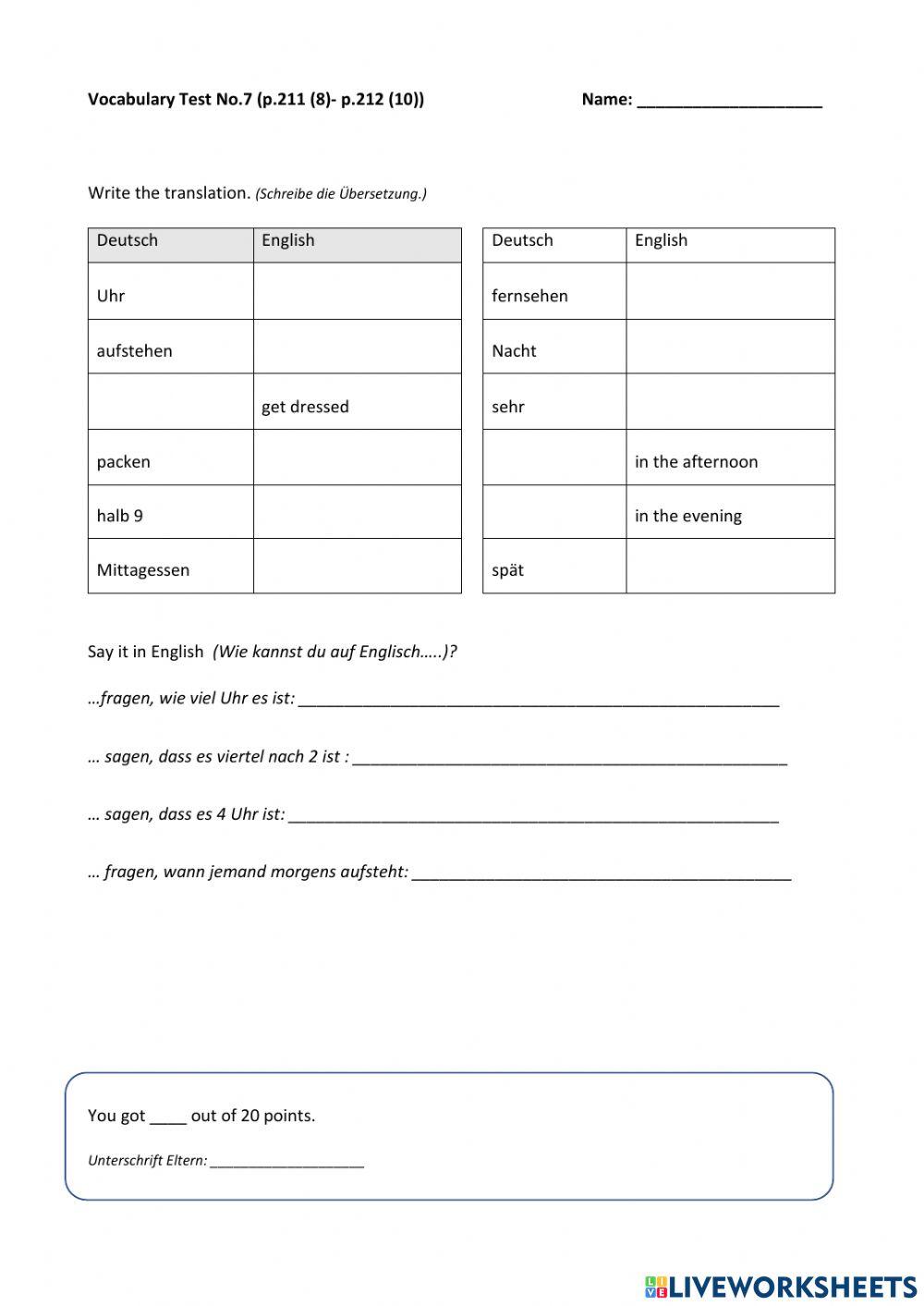 Vocabulary Test no 7 Vocabulary Test no 7