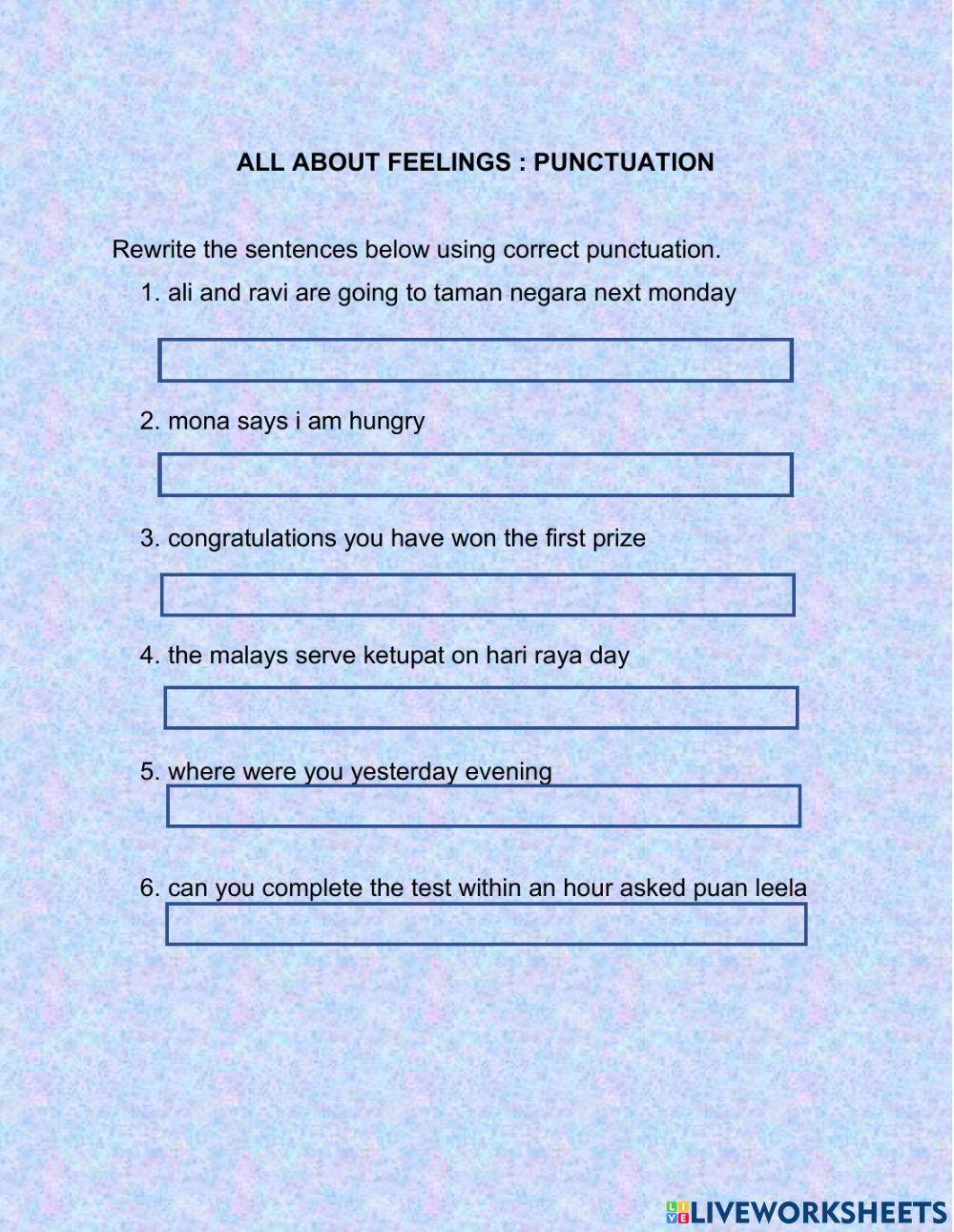 UNIT 1: ALL ABOUT FEELINGS(PUNCTUATION)