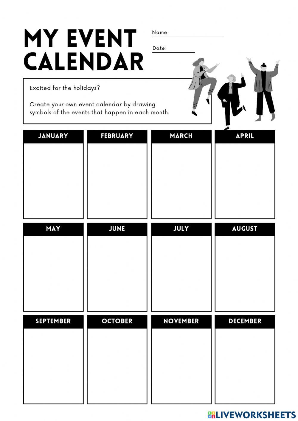 My event calendar interactive worksheet | Live Worksheets