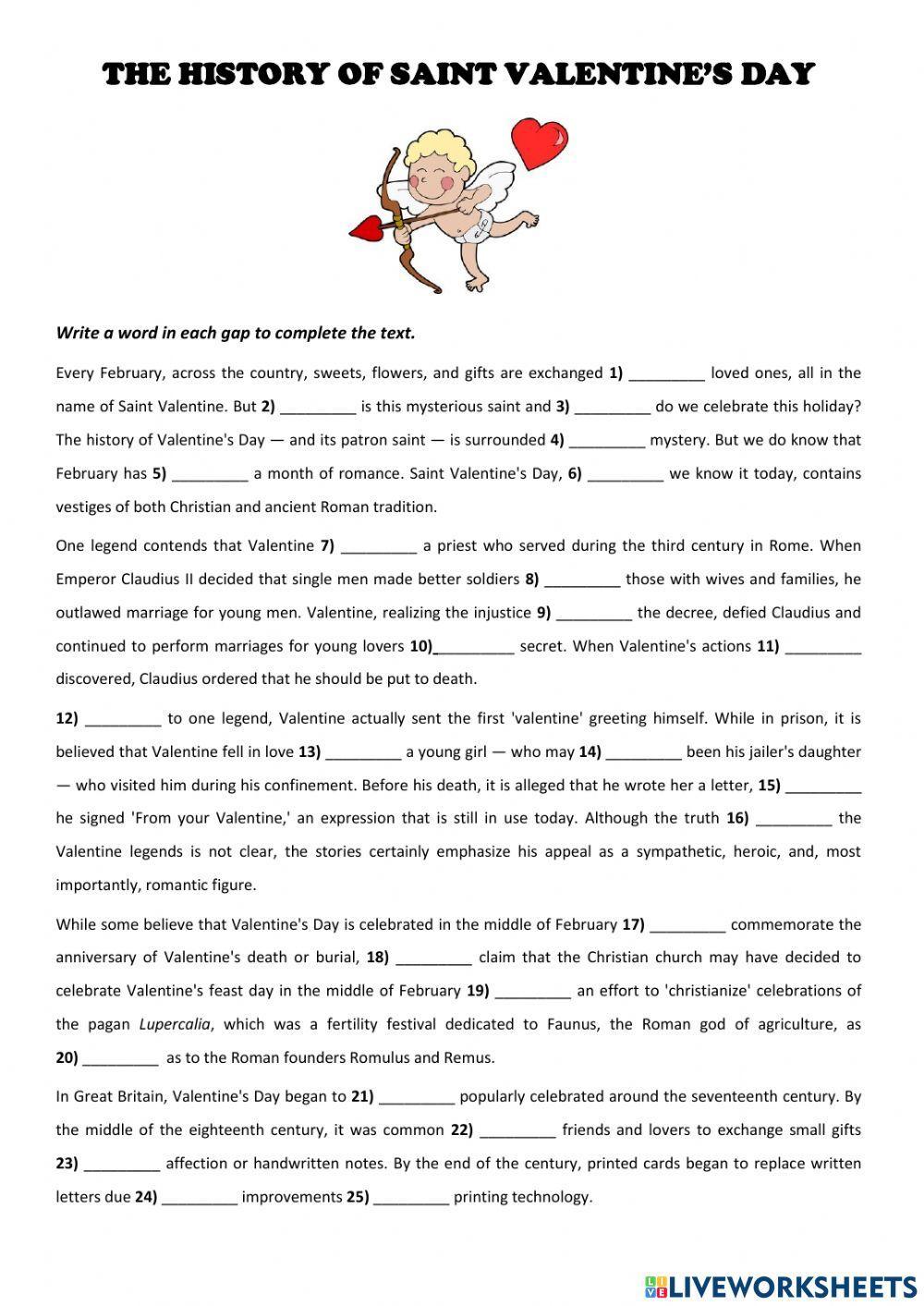 Valentines Day Facts, Worksheets, Origin & History Through Time For Kids