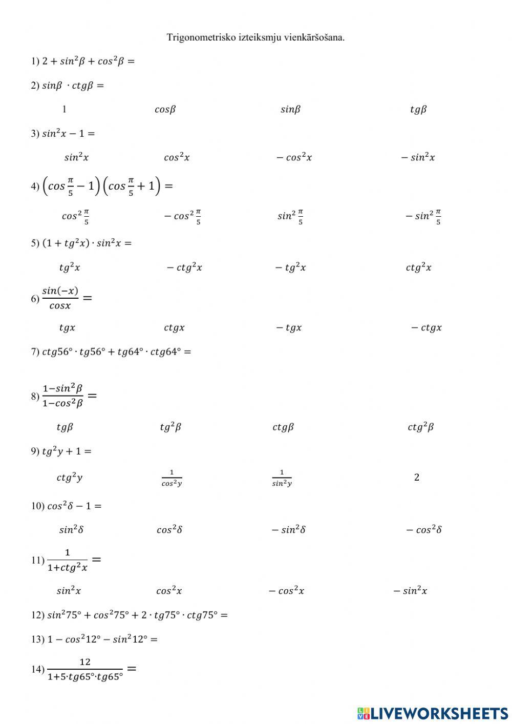 Trigonometriskie pārveidojumi.