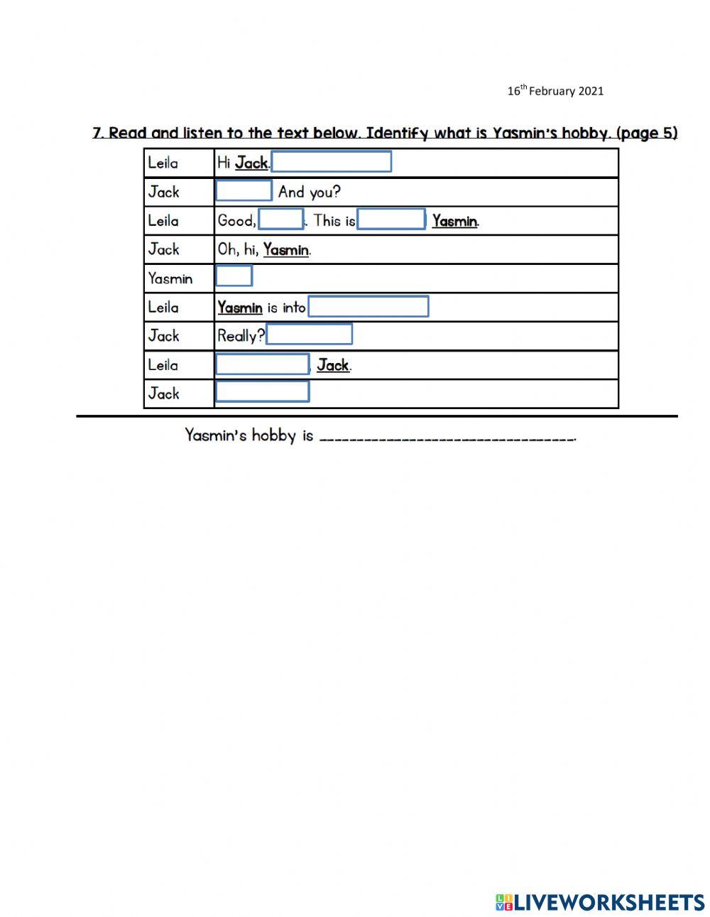 Starter Unit : free time