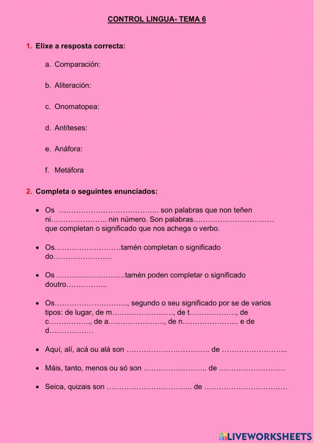 Control lingua galega tema 6