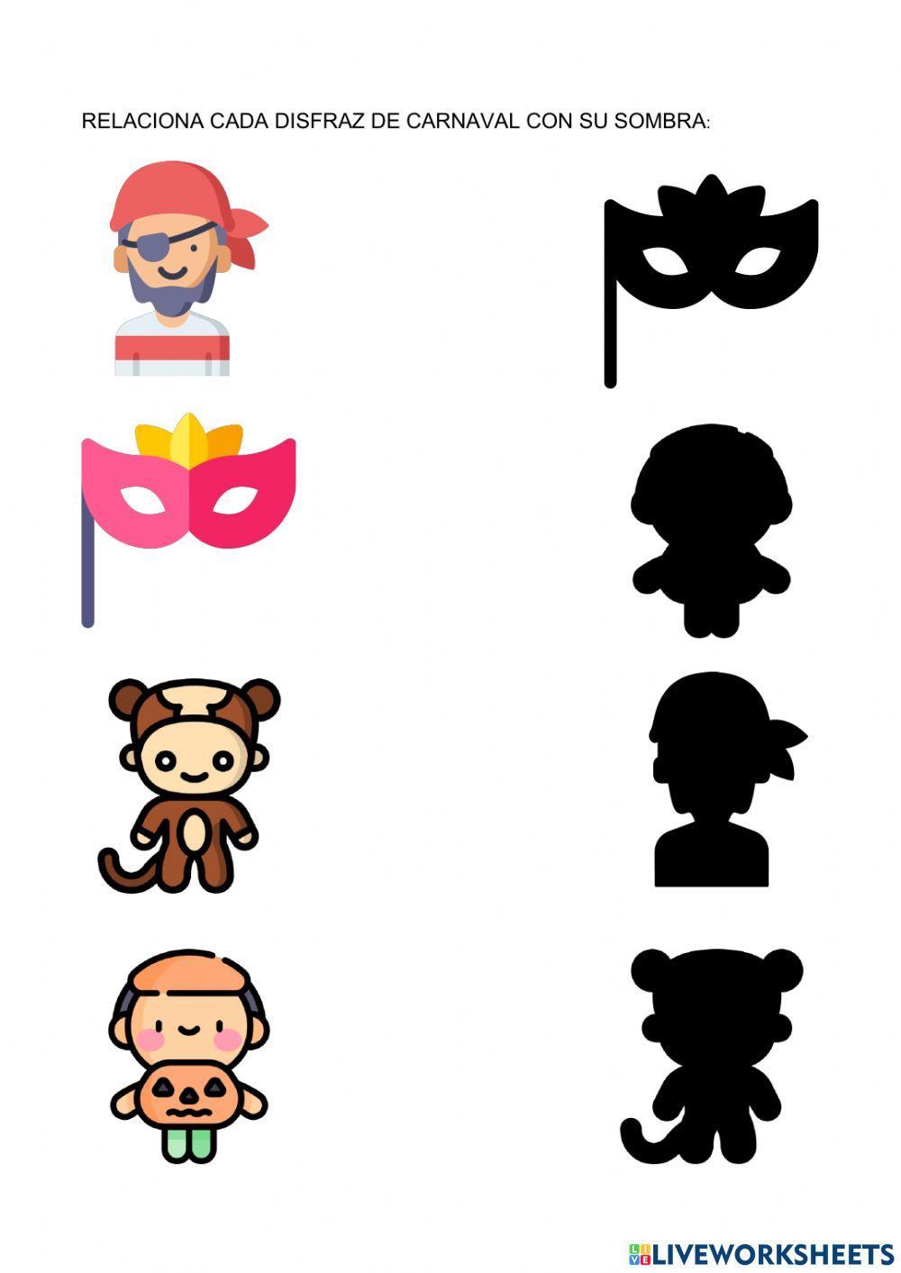 Relaciona los disfraces de carnaval con su sombra