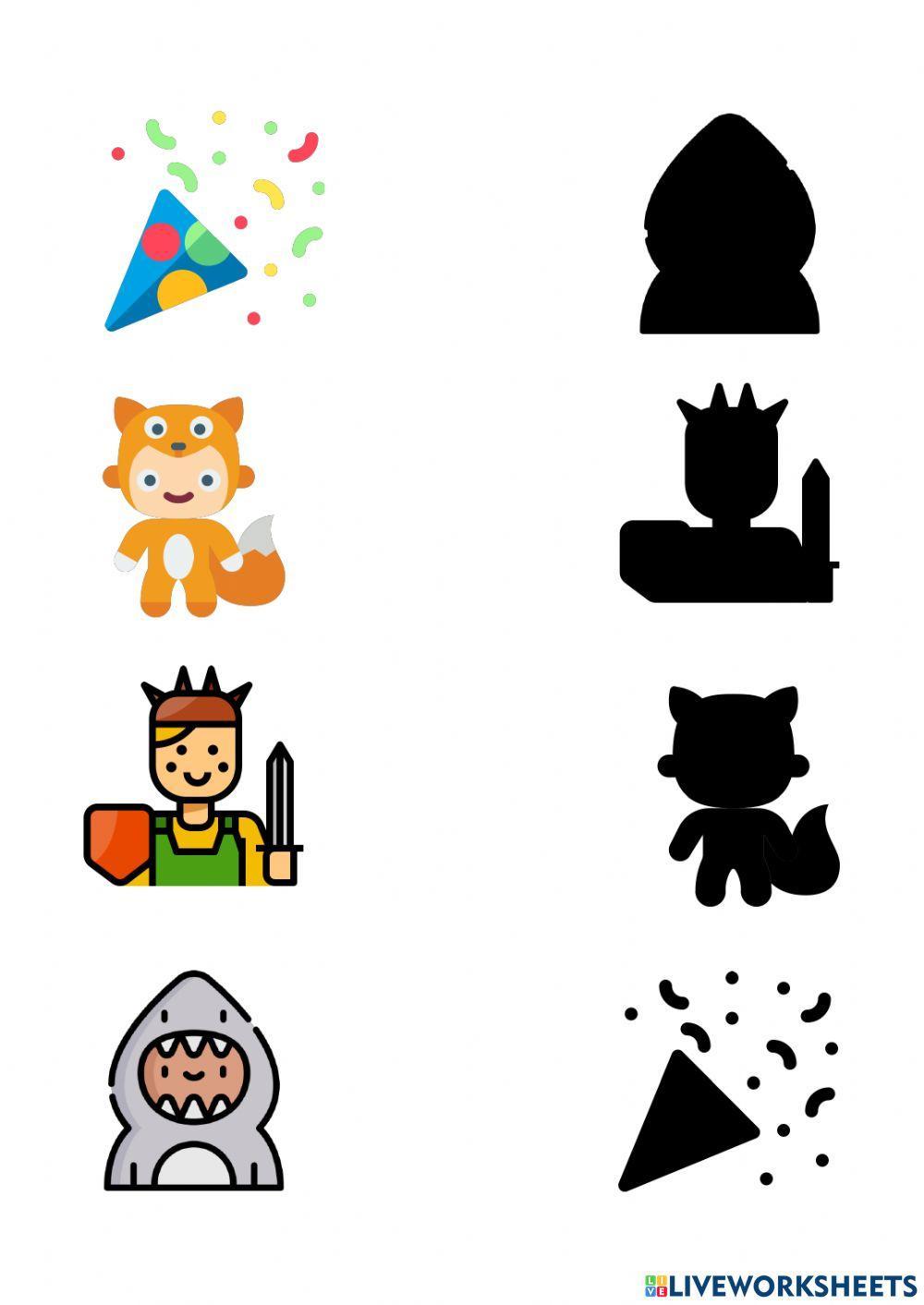 Relaciona los disfraces de carnaval con su sombra