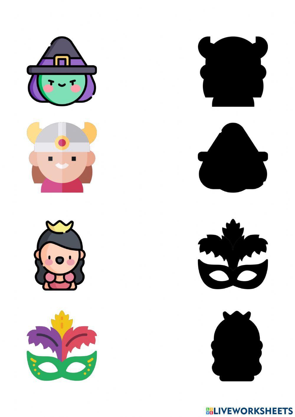 Relaciona los disfraces de carnaval con su sombra