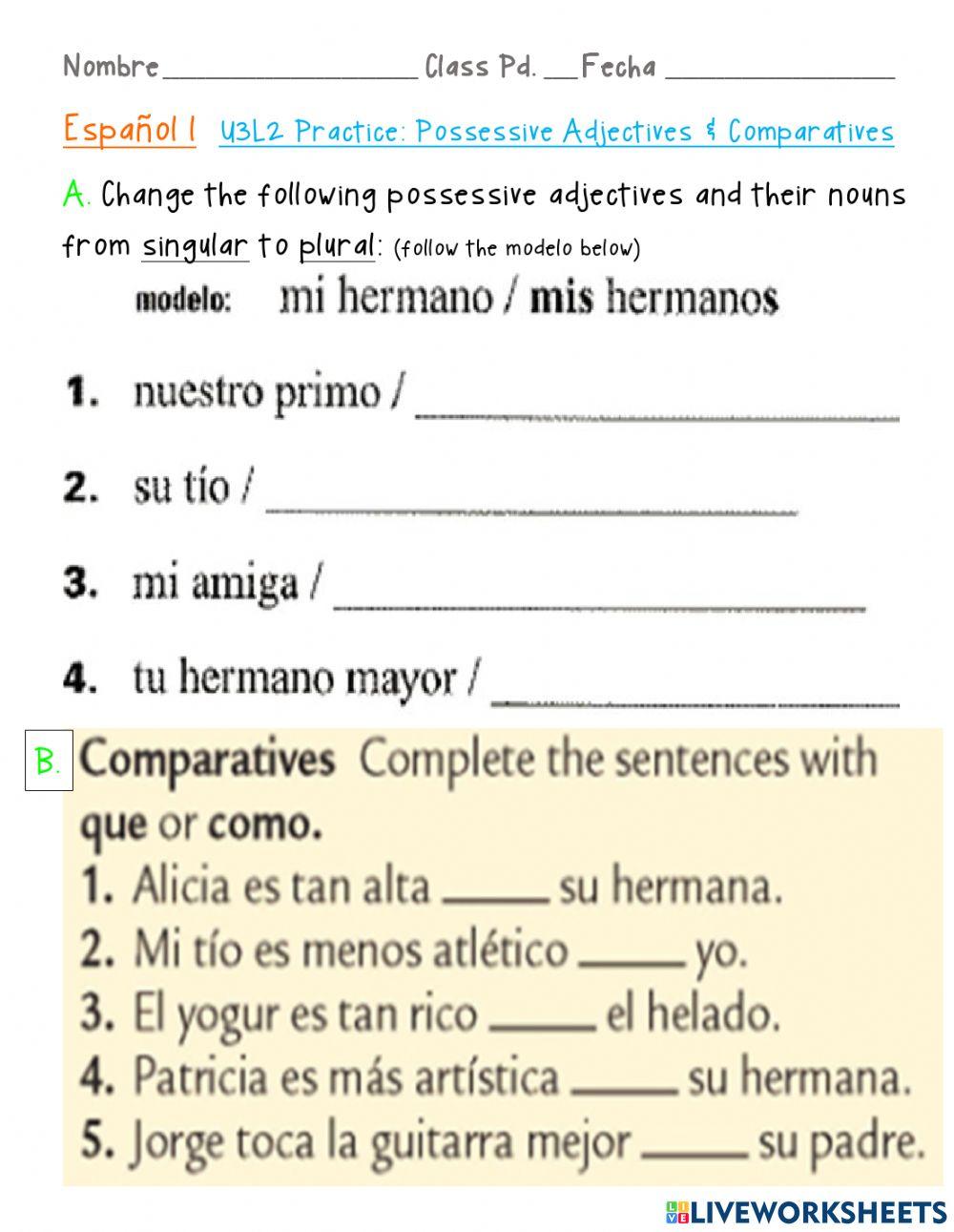 Possessive Adjectives & Comparatives