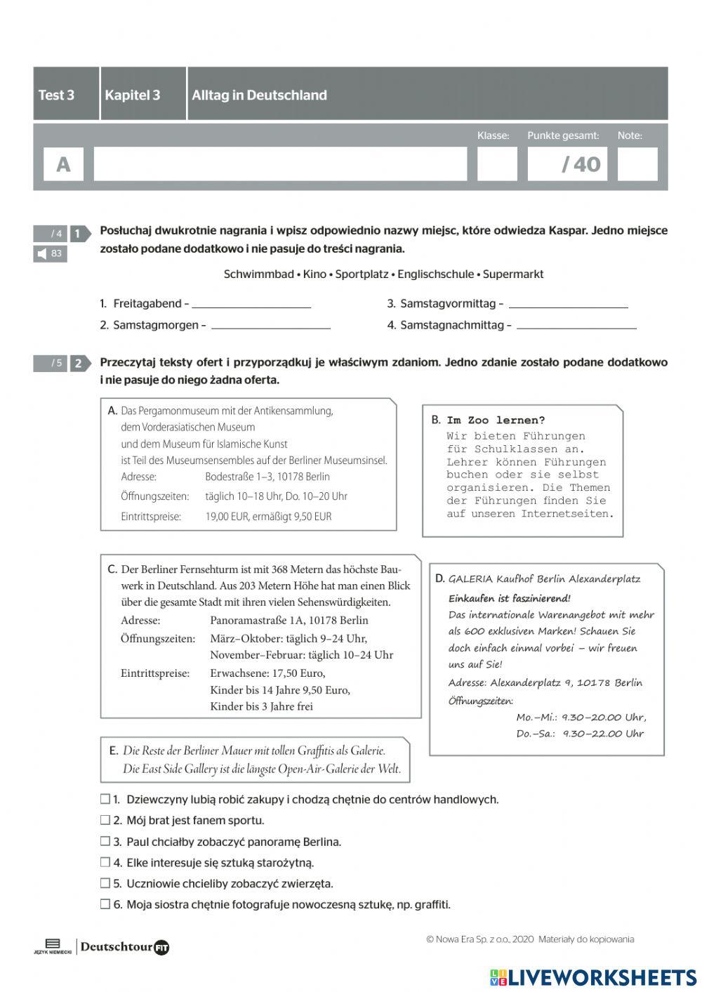 Test 3 Alltag in Deutschland Klasa 7 0749 Agata