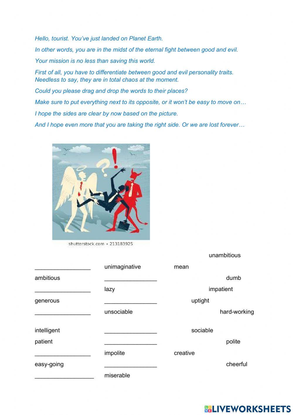 The fight between good and evil-personality adjectives