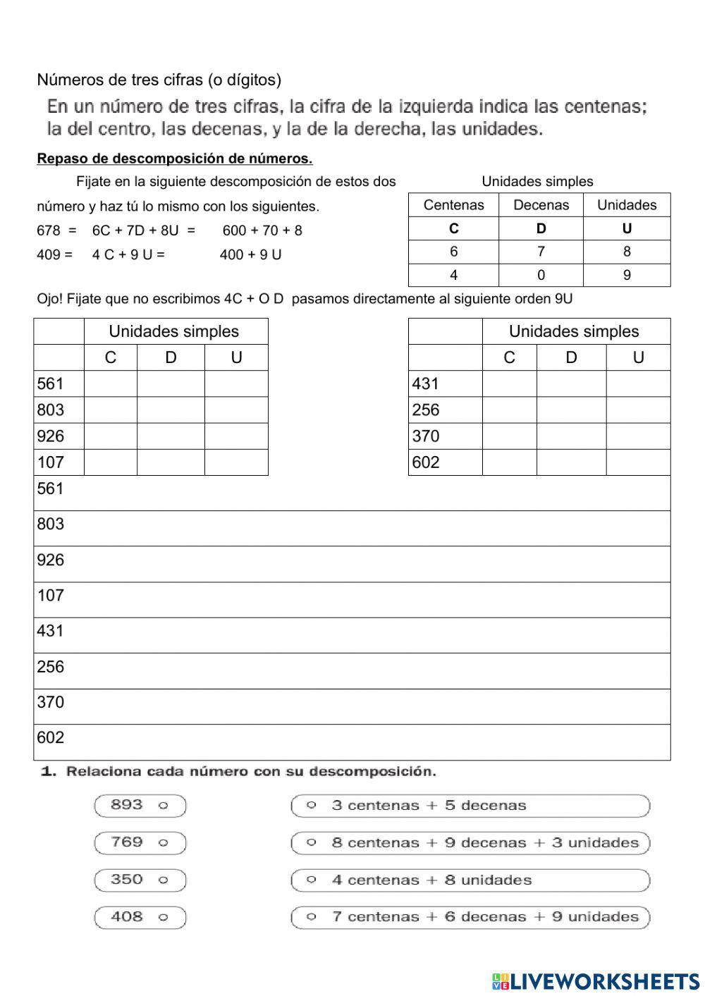 Descomposición números de 3 cifras