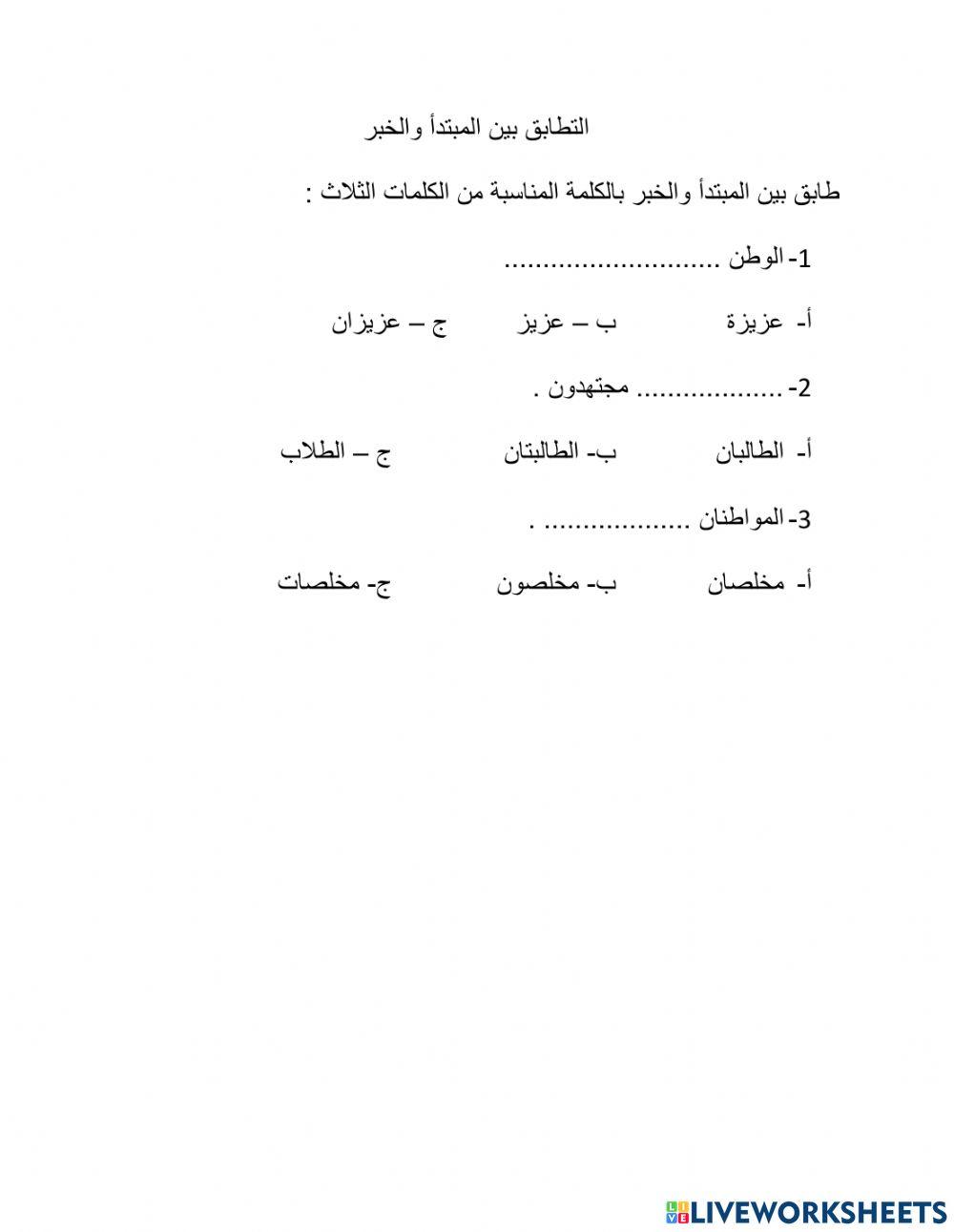 التطابق بين المبتدأ والخبر