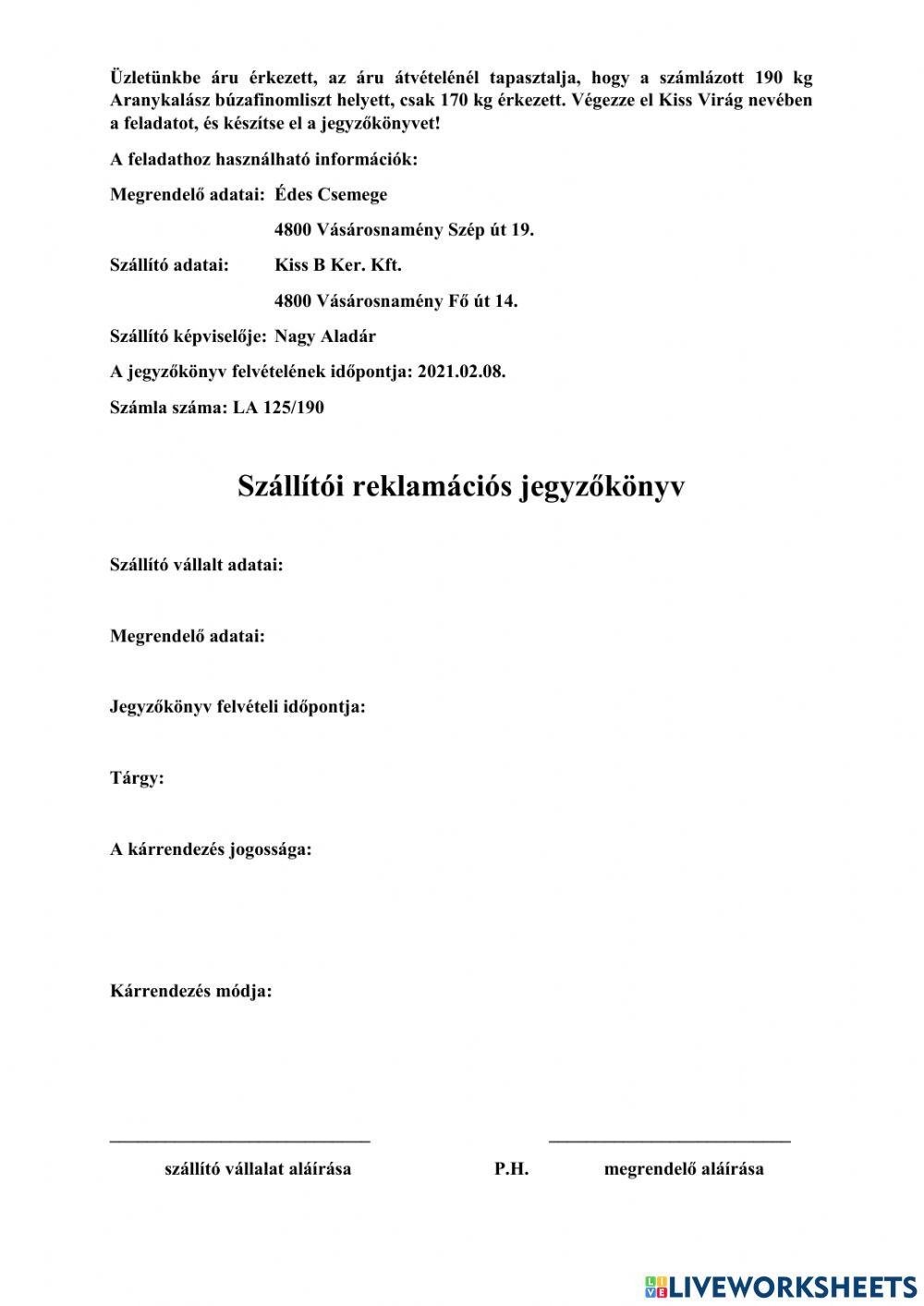 Szállítói reklamáció