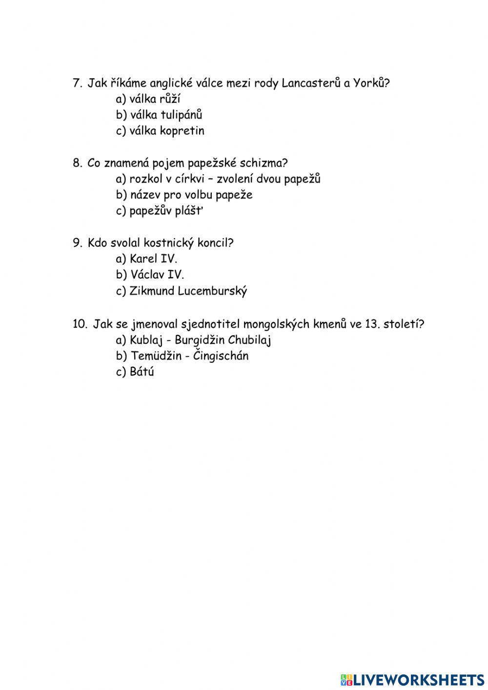 Vrcholný středověk - test