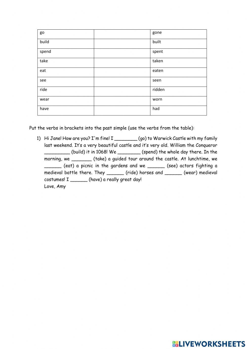 Past simple - regular and irregular verbs