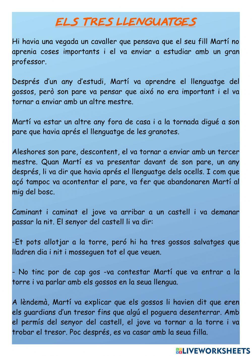 Contes. Els tres llenguatges Contes. Els tres llenguatges