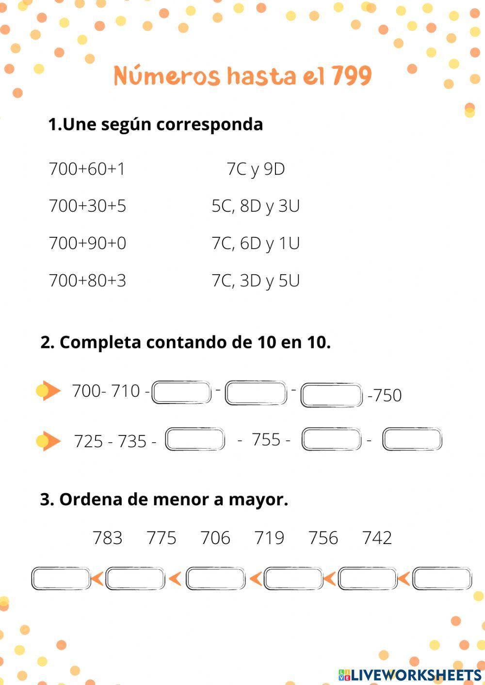Números hasta el 799