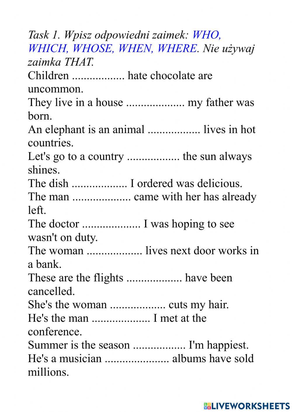 Zdania przydawkowe definiujące