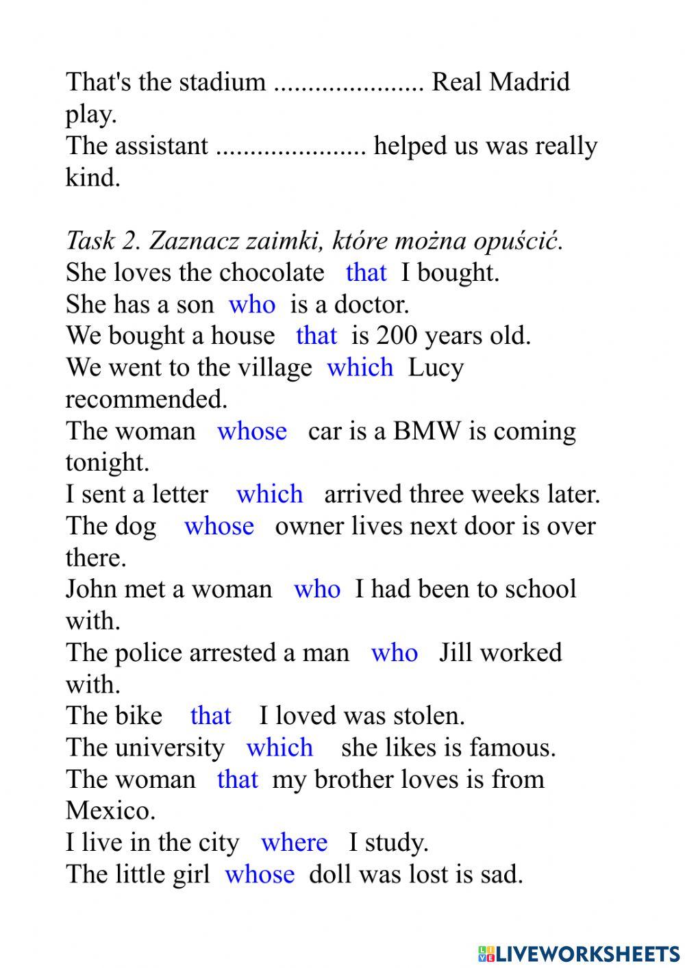 Zdania przydawkowe definiujące