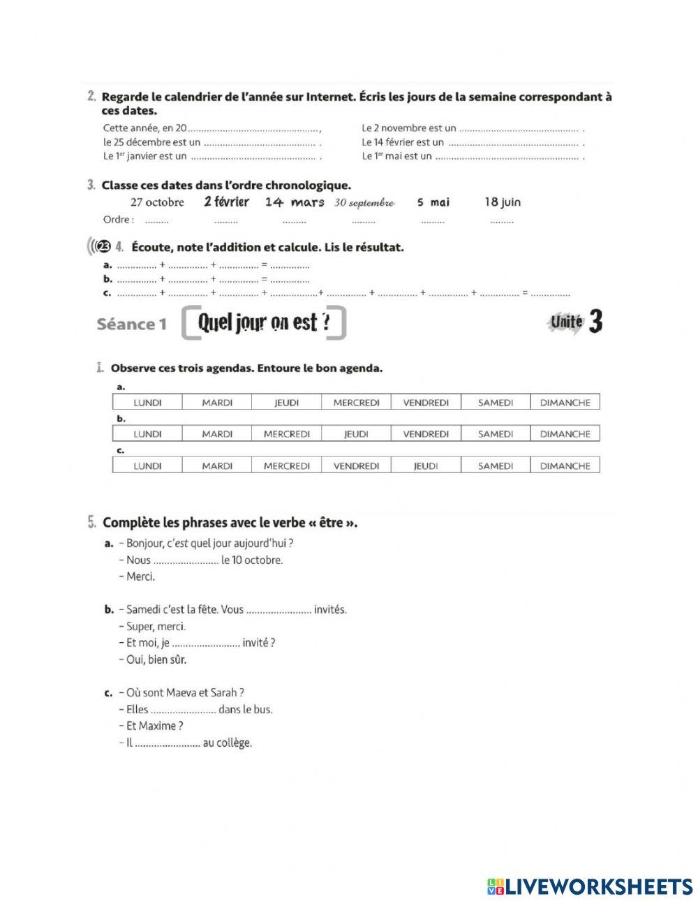 Quel jour one est? Aida Hasanova Live Worksheets